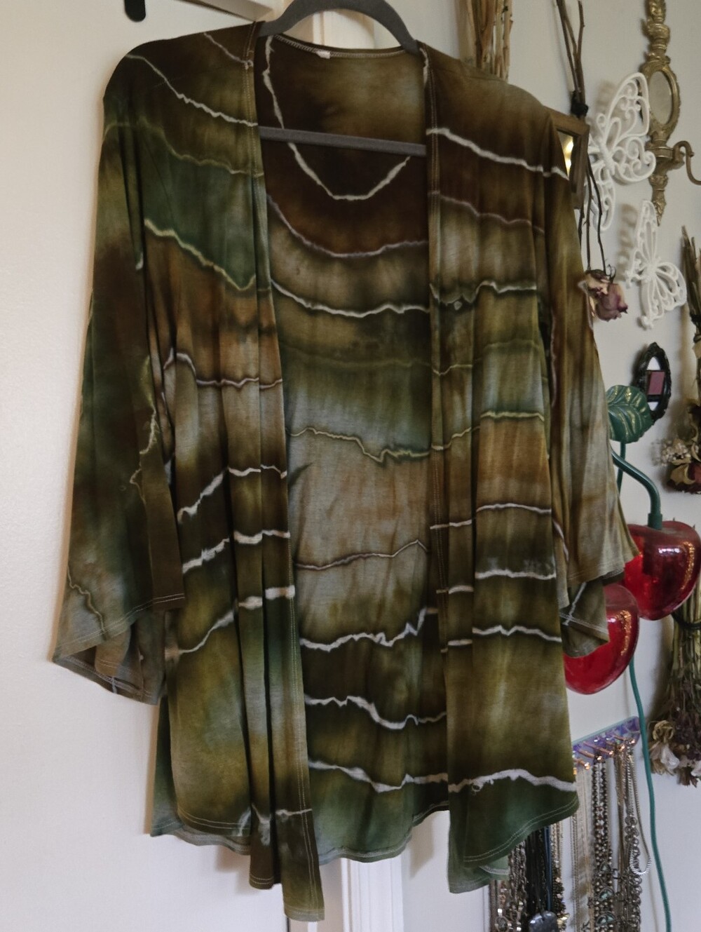 Katya Moon Dyes Open Front Kimono Jacket Olive Brown Handmade